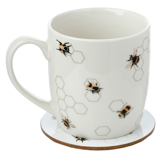 Porcelain Mug and Coaster Set - Nectar Meadow Bee