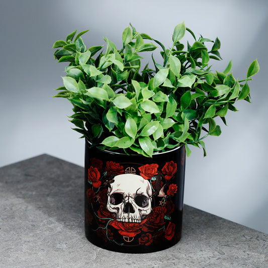 Skulls and Roses Ceramic Indoor Plant Pot - Large