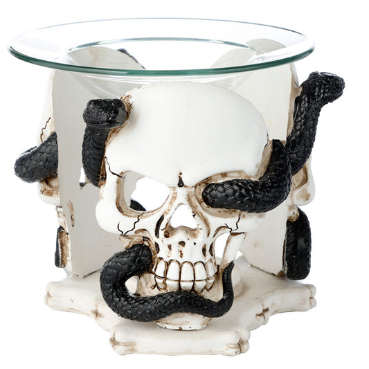 Skull and Serpent Resin Oil and Wax Burner with Glass Dish