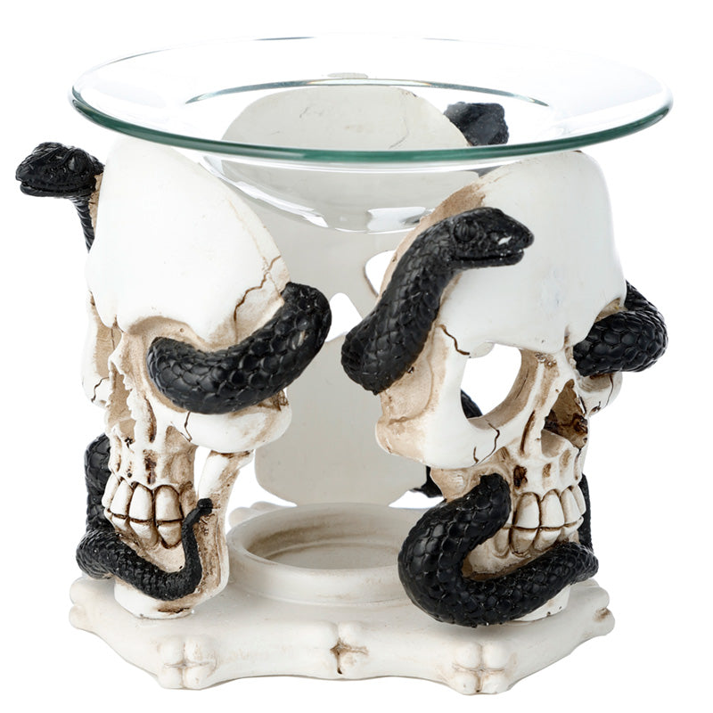 Skull and Serpent Resin Oil and Wax Burner with Glass Dish
