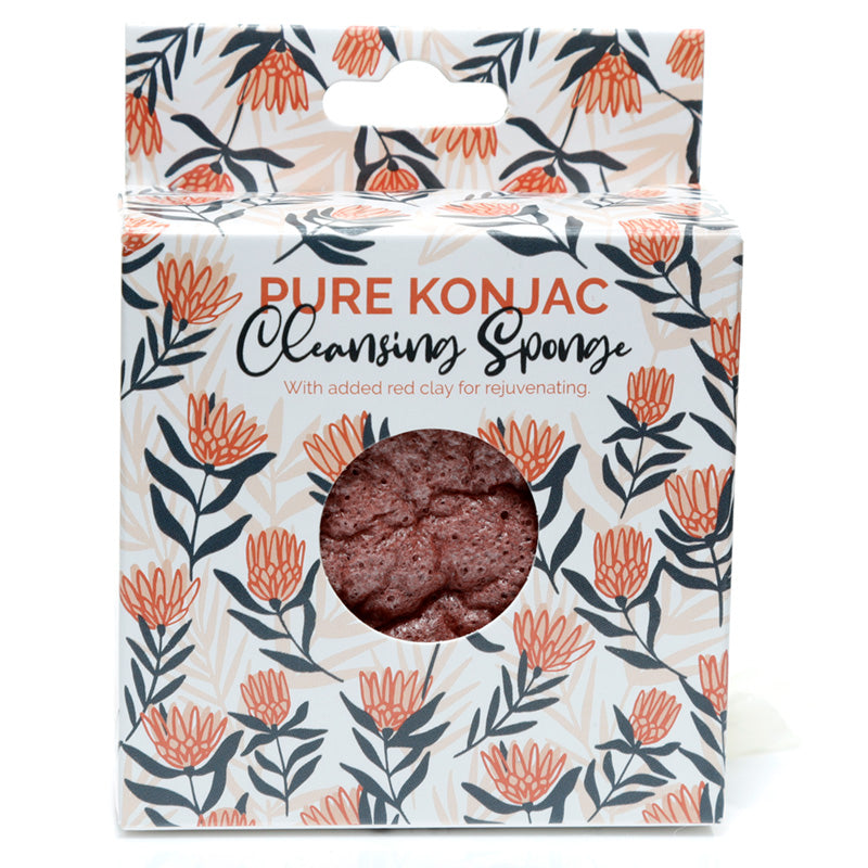 Pure Konjac Cleansing Sponge with Rejuvenating Red Clay - Pick of the Bunch Protea