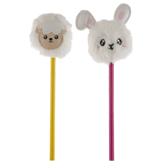 Fun Adoramals Sheep and Bunny Rabbit Pom Pom Pencil with Topper