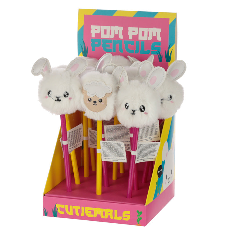 Fun Adoramals Sheep and Bunny Rabbit Pom Pom Pencil with Topper