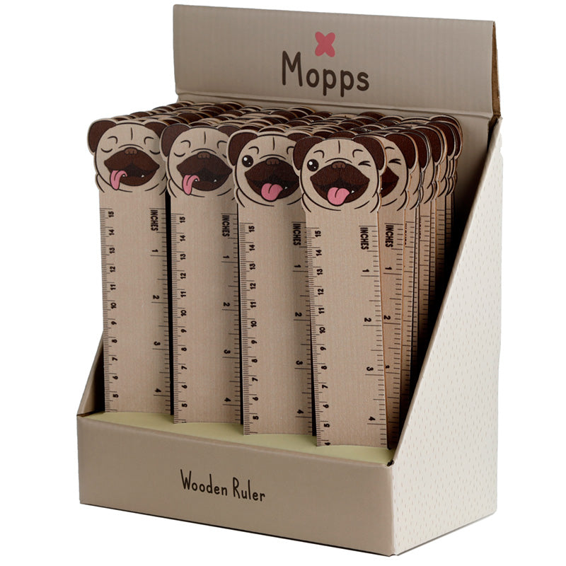 Mopps Pug Shaped Top Wooden Ruler (15cm)