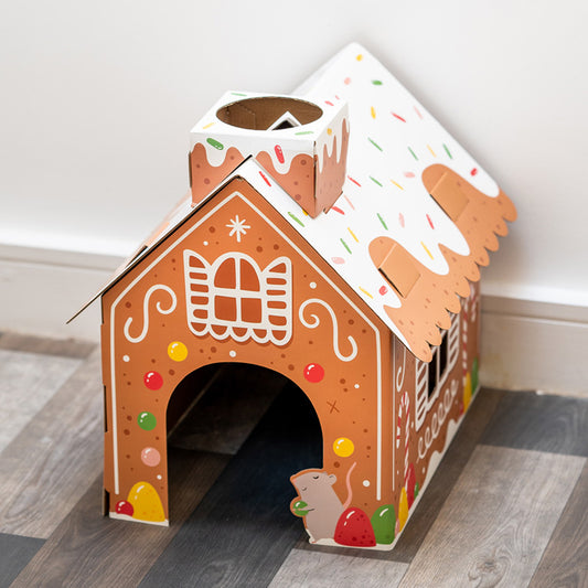 Cardboard Cat Den Playhouse - Christmas Gingerbread House
