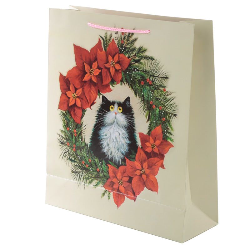 Kim Haskins Cat Christmas Wreath Extra Large Gift Bag