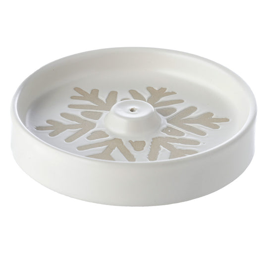 Stoneware Ashcatcher Incense Sticks and Cones Burner Dish - Christmas Snowflake White Glaze Relief