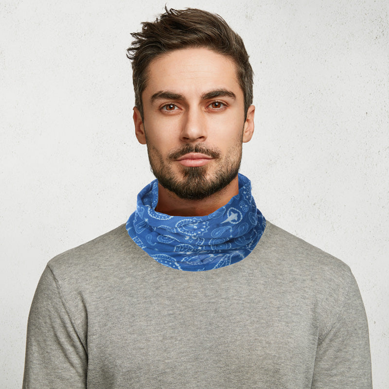 Neck Warmer Tube Scarf - Blue Patterned