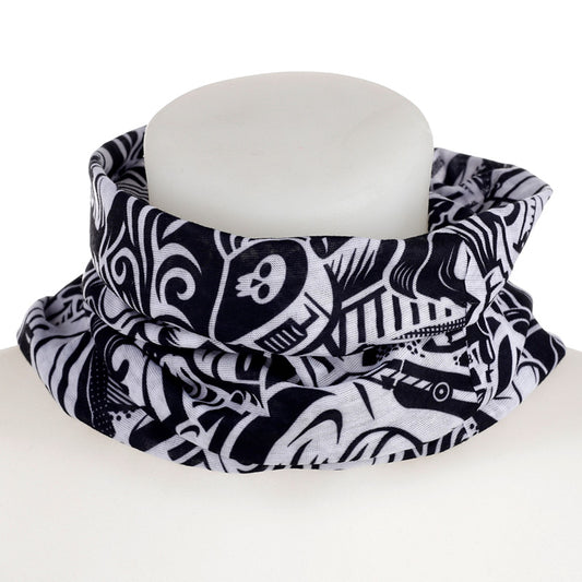 Neck Warmer Tube Scarf - Black  and  White Graffiti