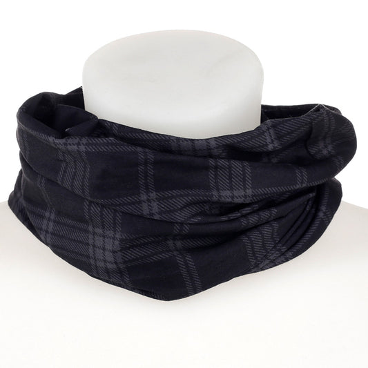 Neck Warmer Tube Scarf - Black  and  Grey Tartan