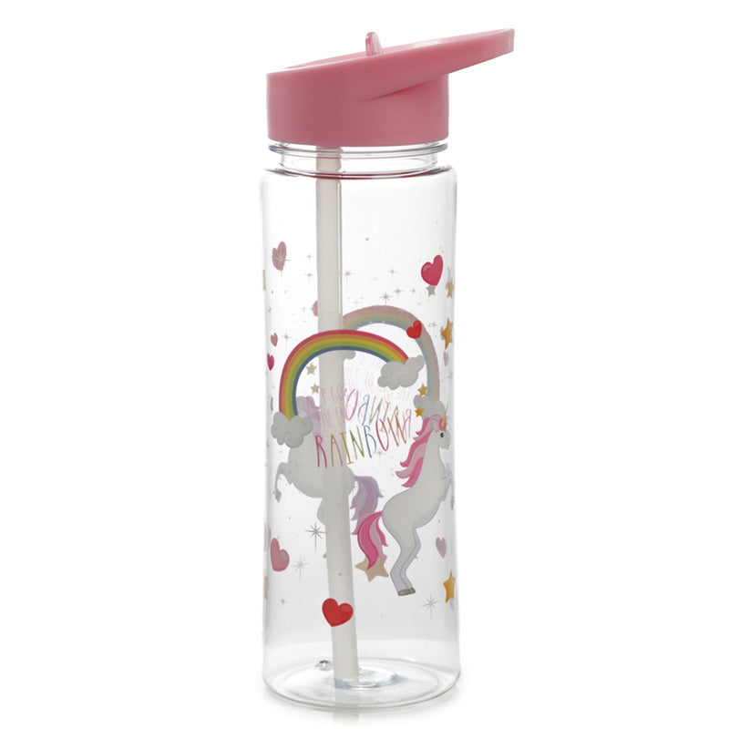 Reusable Enchanted Rainbow Unicorns Shatterproof Tritan 550ml Water Bottle with Flip Straw