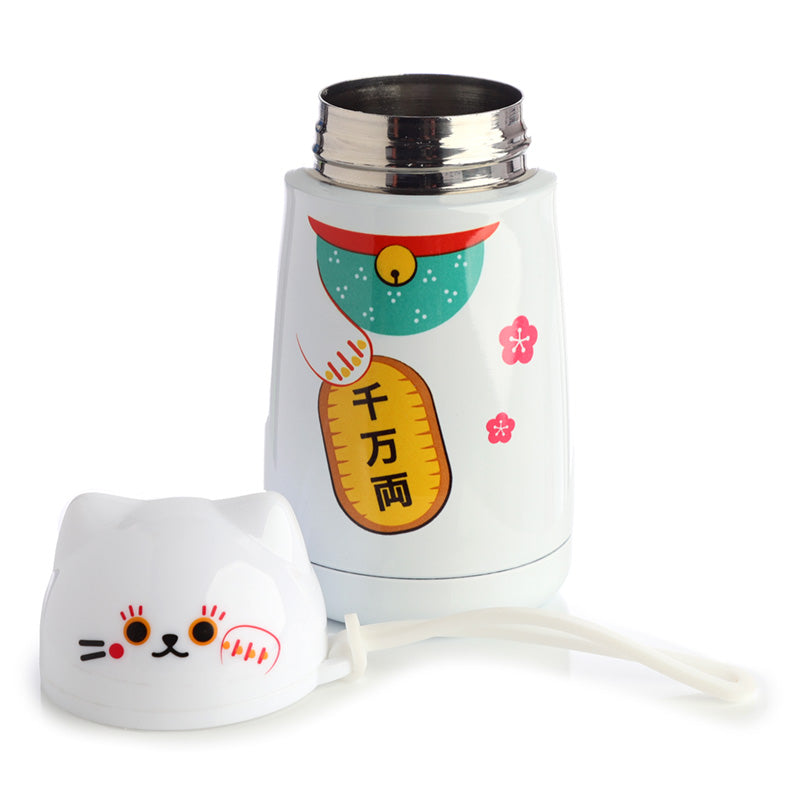 Reusable Shaped Stainless Steel Hot  and  Cold Thermal Insulated Drinks Bottle - Maneki Neko Lucky Cat