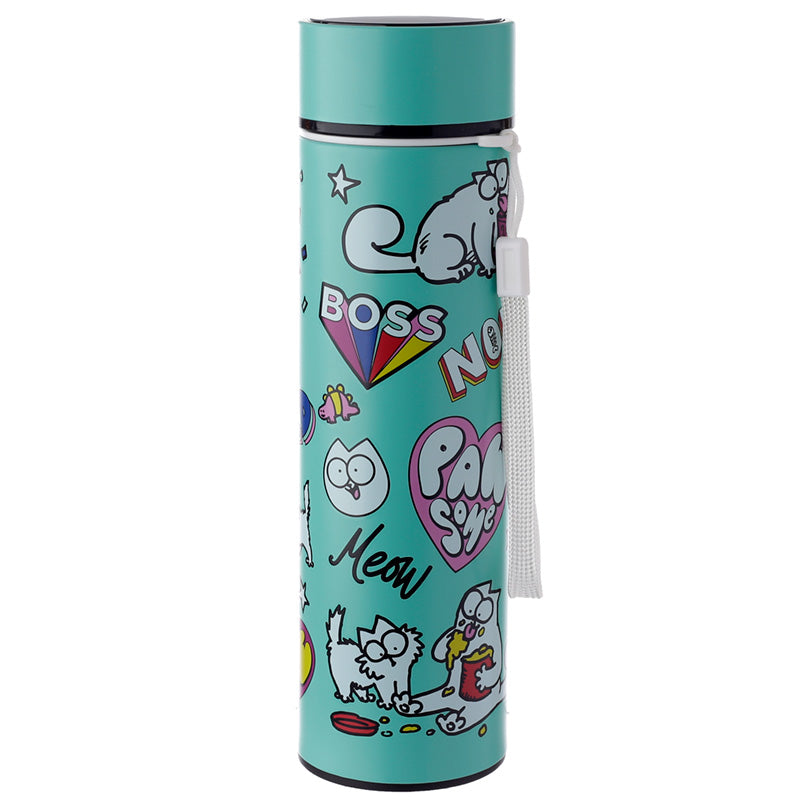 Reusable Stainless Steel Hot  and  Cold Insulated Drinks Bottle Digital Thermometer - Simon's Cat