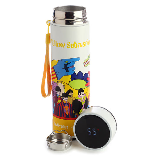 Reusable Stainless Steel Hot and Cold Insulated Drinks Bottle Digital Thermometer - Yellow Submarine