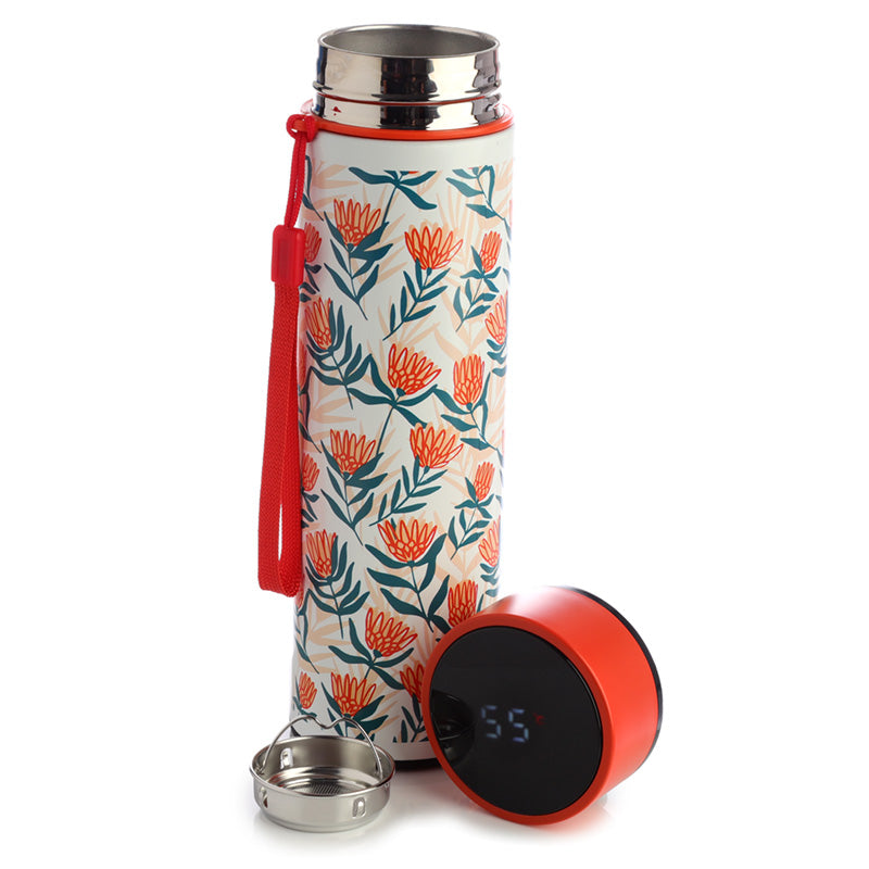 Reusable Stainless Steel Hot  and  Cold Insulated Drinks Bottle Digital Thermometer - Peony Pick of the Bunch