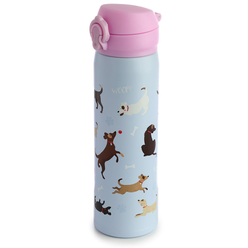 Reusable Push Top Stainless Steel Hot  and  Cold Thermal Insulated Drinks Bottle - Catch Patch Dog