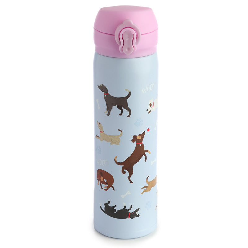 Reusable Push Top Stainless Steel Hot  and  Cold Thermal Insulated Drinks Bottle - Catch Patch Dog