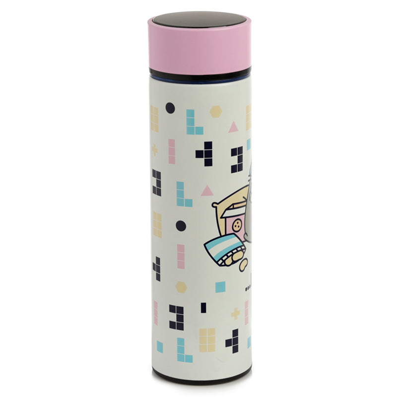 Reusable Stainless Steel Hot  and  Cold Insulated Drinks Bottle Digital Thermometer - Pusheen the Cat Gaming