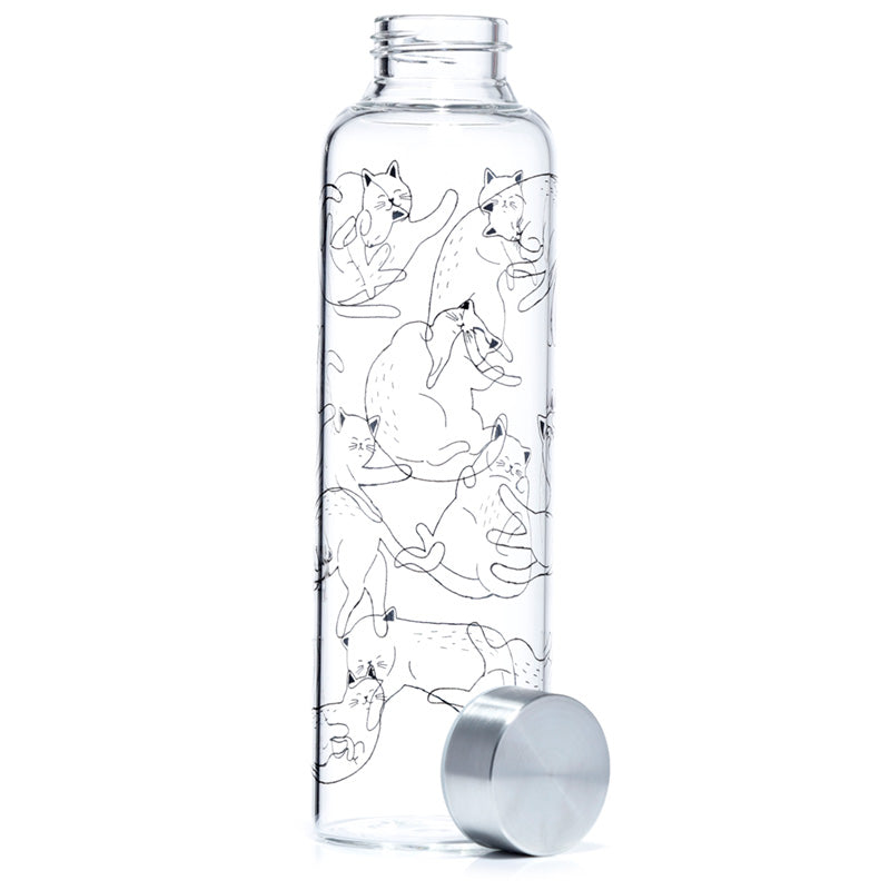 Reusable 500ml Glass Water Bottle with Protective Neoprene Sleeve - Cat's Life