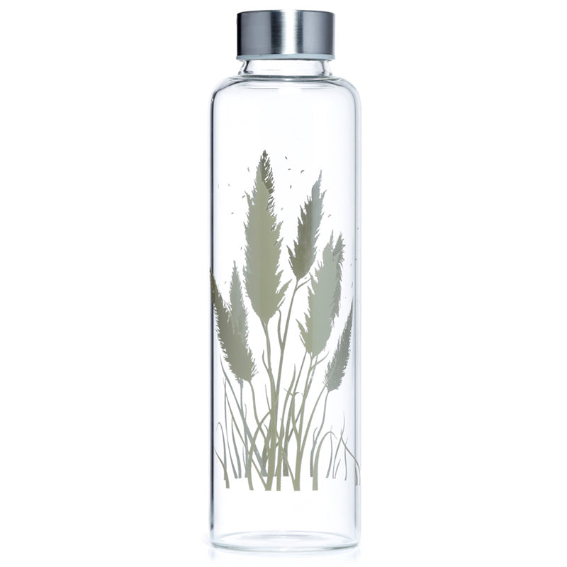 Reusable 500ml Glass Water Bottle with Protective Neoprene Sleeve - Pampas Grass