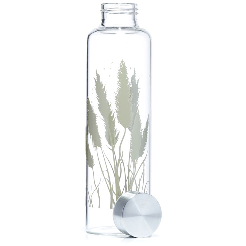 Reusable 500ml Glass Water Bottle with Protective Neoprene Sleeve - Pampas Grass