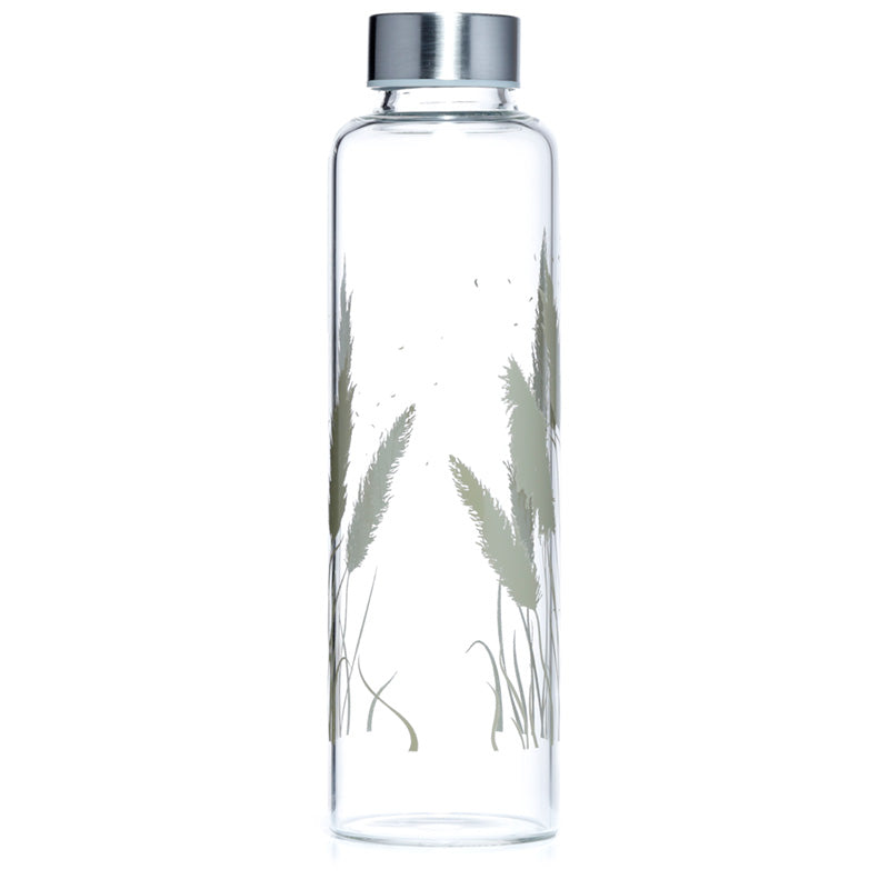 Reusable 500ml Glass Water Bottle with Protective Neoprene Sleeve - Pampas Grass