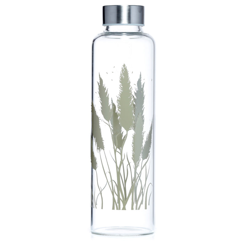 Reusable 500ml Glass Water Bottle with Protective Neoprene Sleeve - Pampas Grass