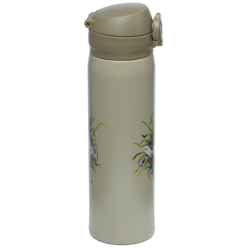 Reusable Push Top Stainless Steel Hot  and  Cold Thermal Insulated Drinks Bottle - Kim Haskins Floral Cat Green