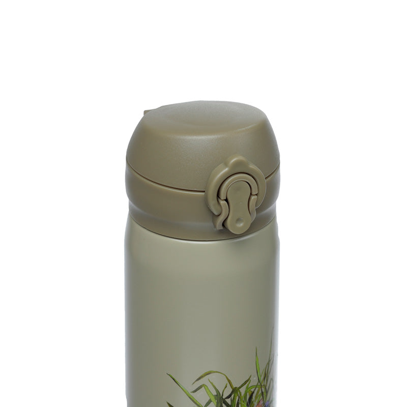 Reusable Push Top Stainless Steel Hot  and  Cold Thermal Insulated Drinks Bottle - Kim Haskins Floral Cat Green