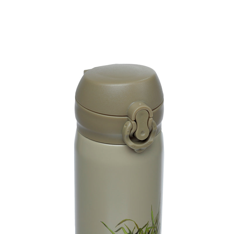 Reusable Push Top Stainless Steel Hot  and  Cold Thermal Insulated Drinks Bottle - Kim Haskins Floral Cat Green