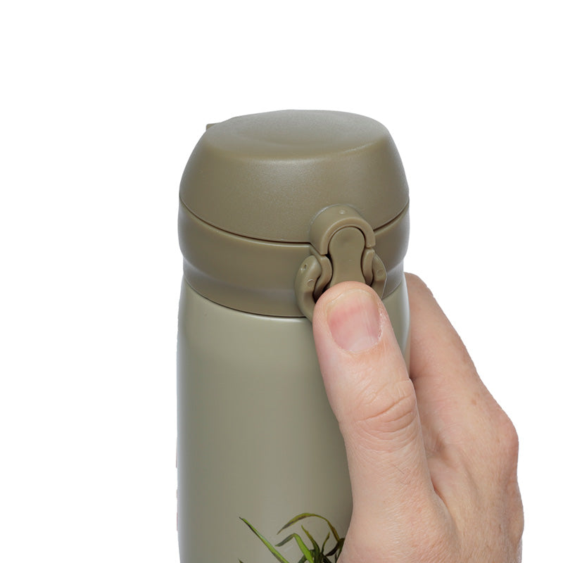 Reusable Push Top Stainless Steel Hot  and  Cold Thermal Insulated Drinks Bottle - Kim Haskins Floral Cat Green