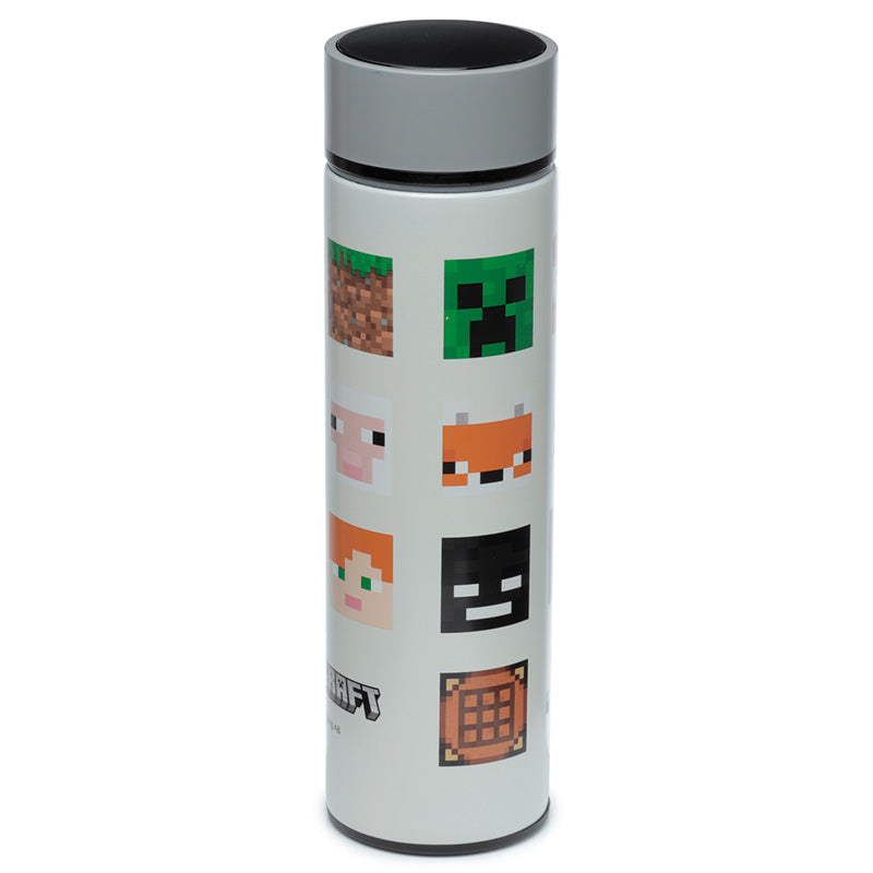 Reusable Stainless Steel Hot  and  Cold Insulated Drinks Bottle Digital Thermometer - Minecraft Faces