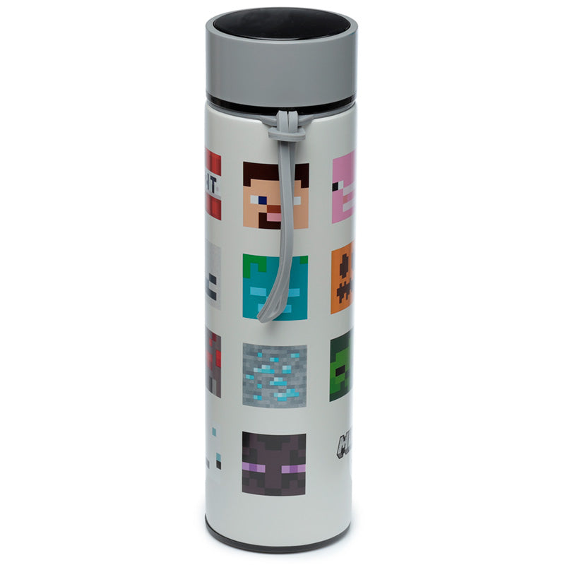 Reusable Stainless Steel Hot  and  Cold Insulated Drinks Bottle Digital Thermometer - Minecraft Faces