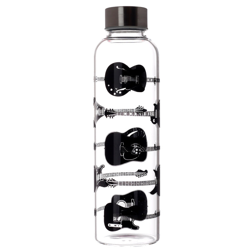 Reusable 500ml Glass Water Bottle with Protective Neoprene Sleeve - Headstock Guitar