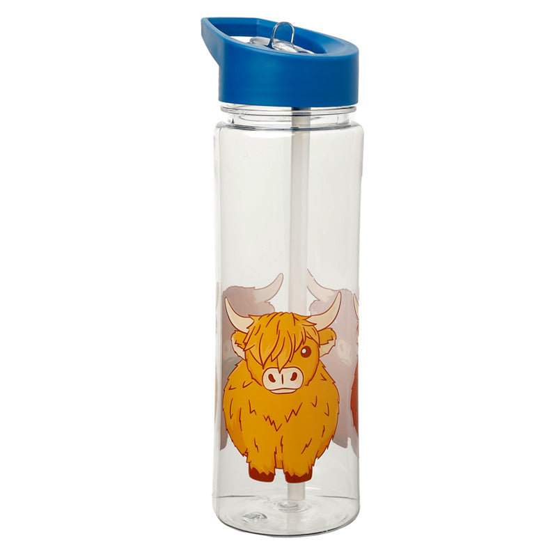 Reusable Highland Coo Cow 550ml Water Bottle with Flip Straw