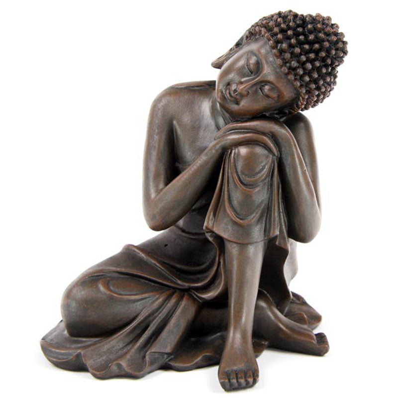 Decorative Wood Effect Thai Buddha with Head on Knee