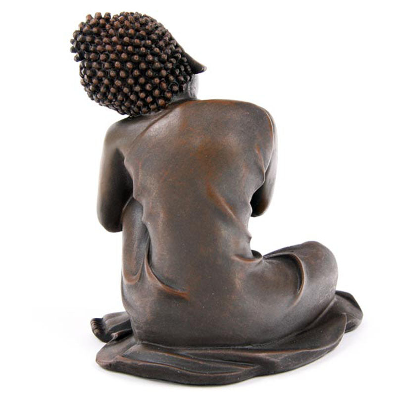 Decorative Wood Effect Thai Buddha with Head on Knee