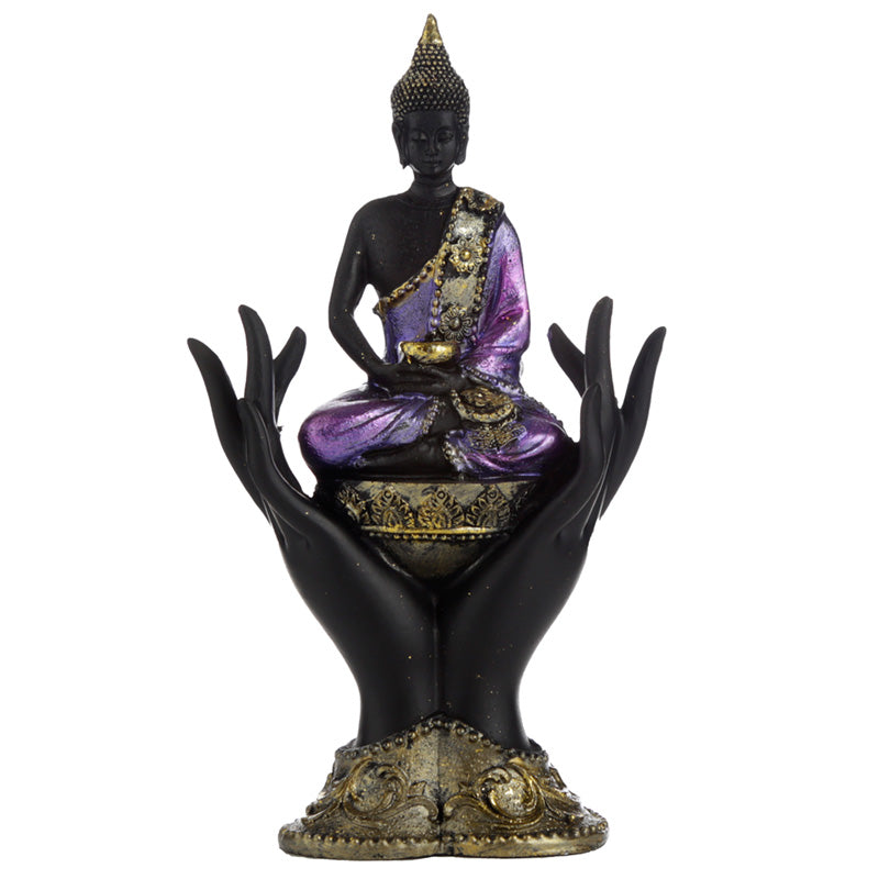 Decorative Purple, Gold  and  Black Thai Buddha - Sitting in Hand