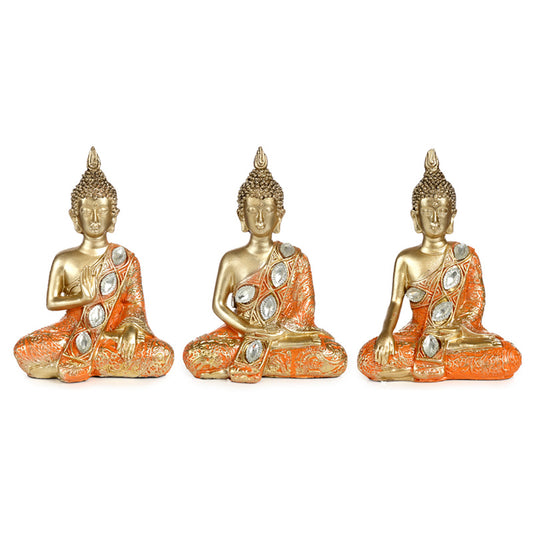 Decorative Thai Buddha Figurine - Gold  and  Orange Meditation