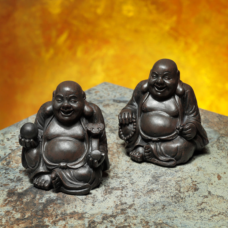 Decorative Ornament - Peace of the East Wood Effect Mini Chinese Laughing Buddha