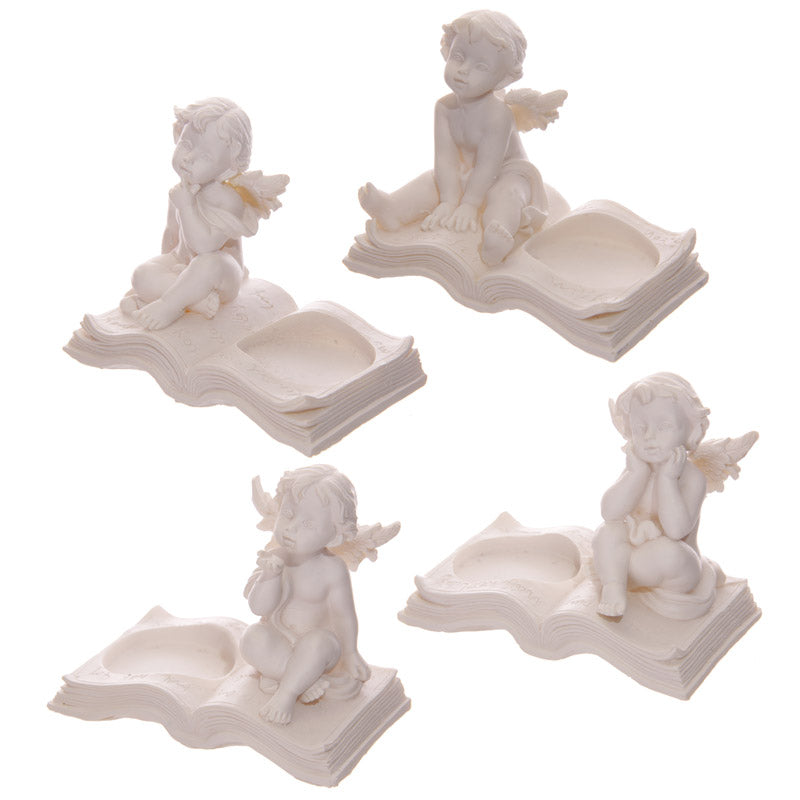 Decorative Cherub Tea Light Holder Sitting on Book