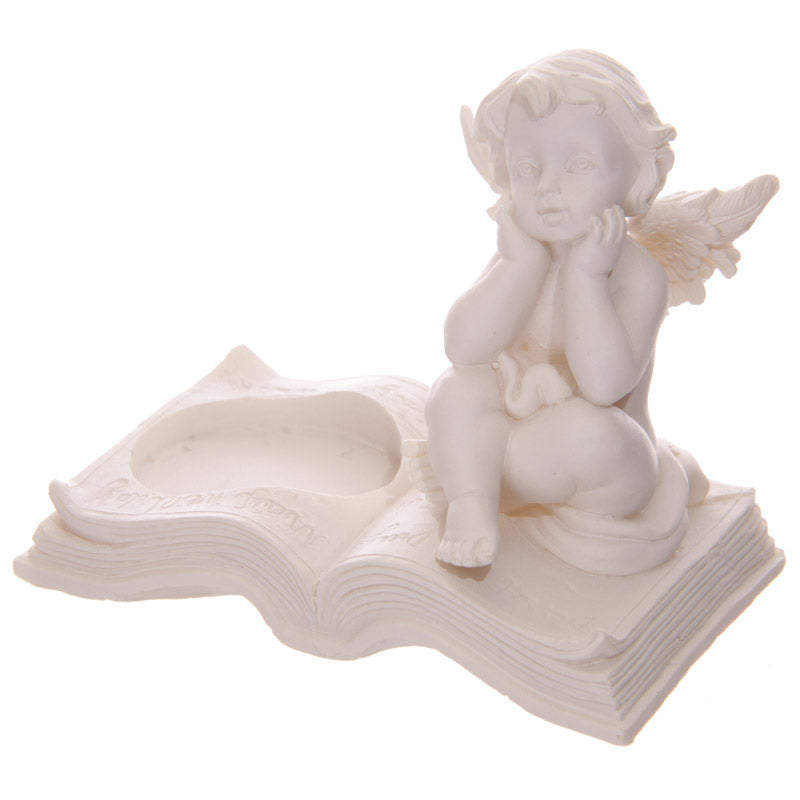 Decorative Cherub Tea Light Holder Sitting on Book