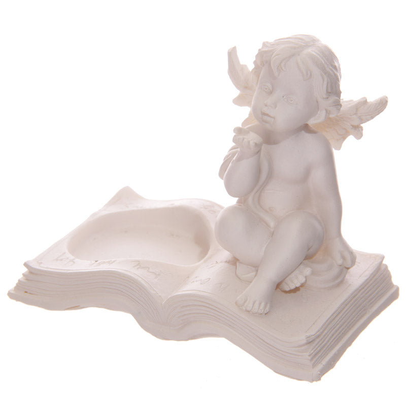 Decorative Cherub Tea Light Holder Sitting on Book