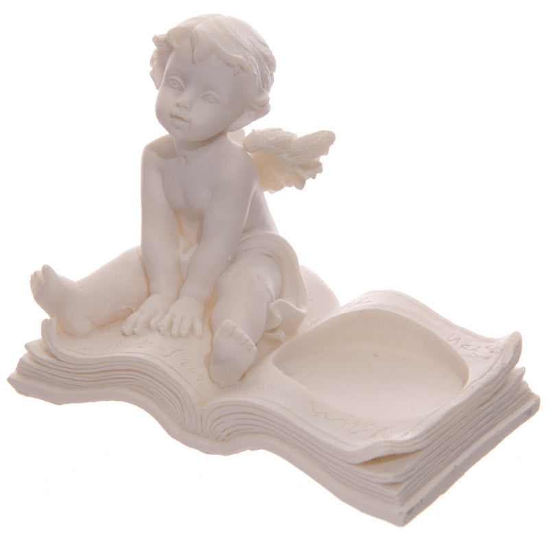 Decorative Cherub Tea Light Holder Sitting on Book