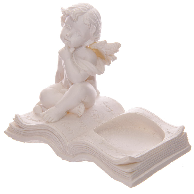 Decorative Cherub Tea Light Holder Sitting on Book