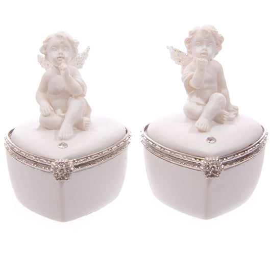 Cute Glitter Wings Heart Shaped Cherub Trinket Box