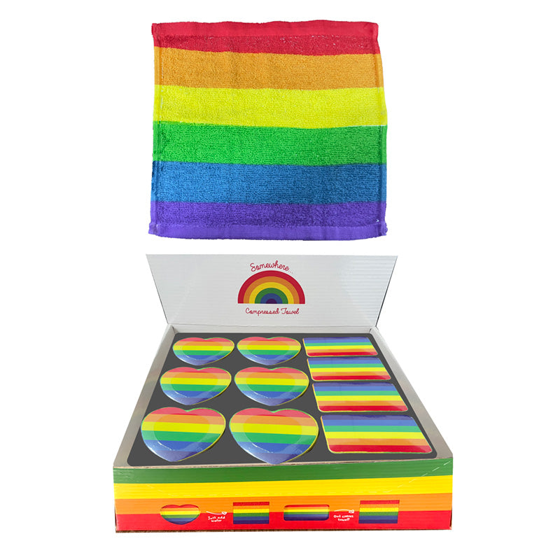 Compressed Travel Towel - Somewhere Rainbow Stripes