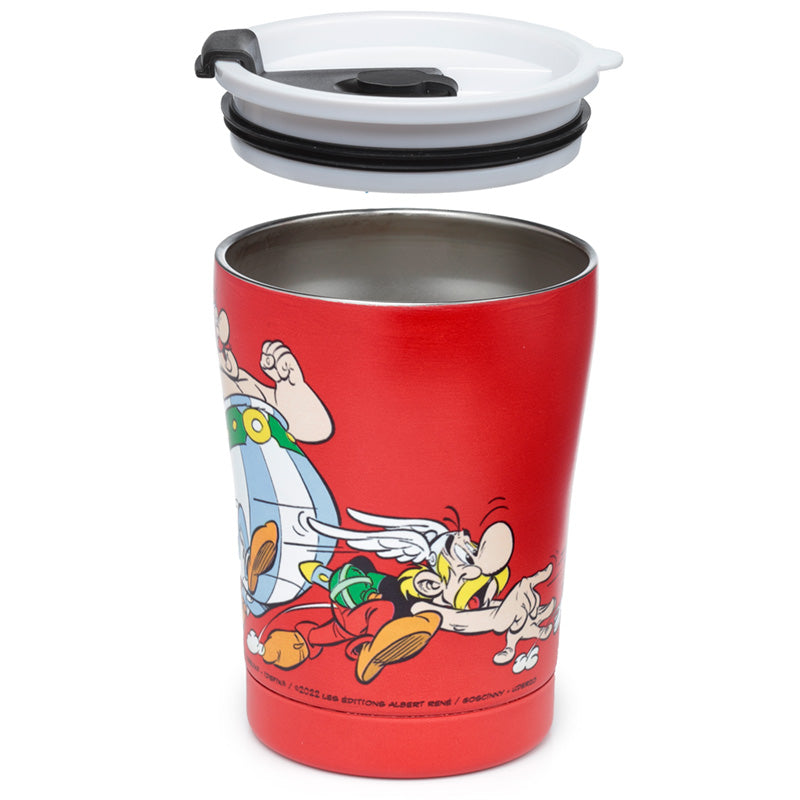 Reusable Stainless Steel Insulated Food  and  Drinks Cup 300ml - Asterix  and  Obelix Red