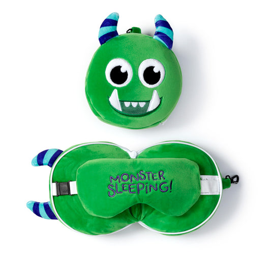 Monstarz Monster Green Relaxeazzz Plush Round Travel Pillow  and  Eye Mask Set