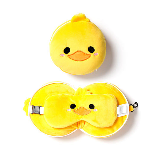 Duck Relaxeazzz Plush Round Travel Pillow  and  Eye Mask Set